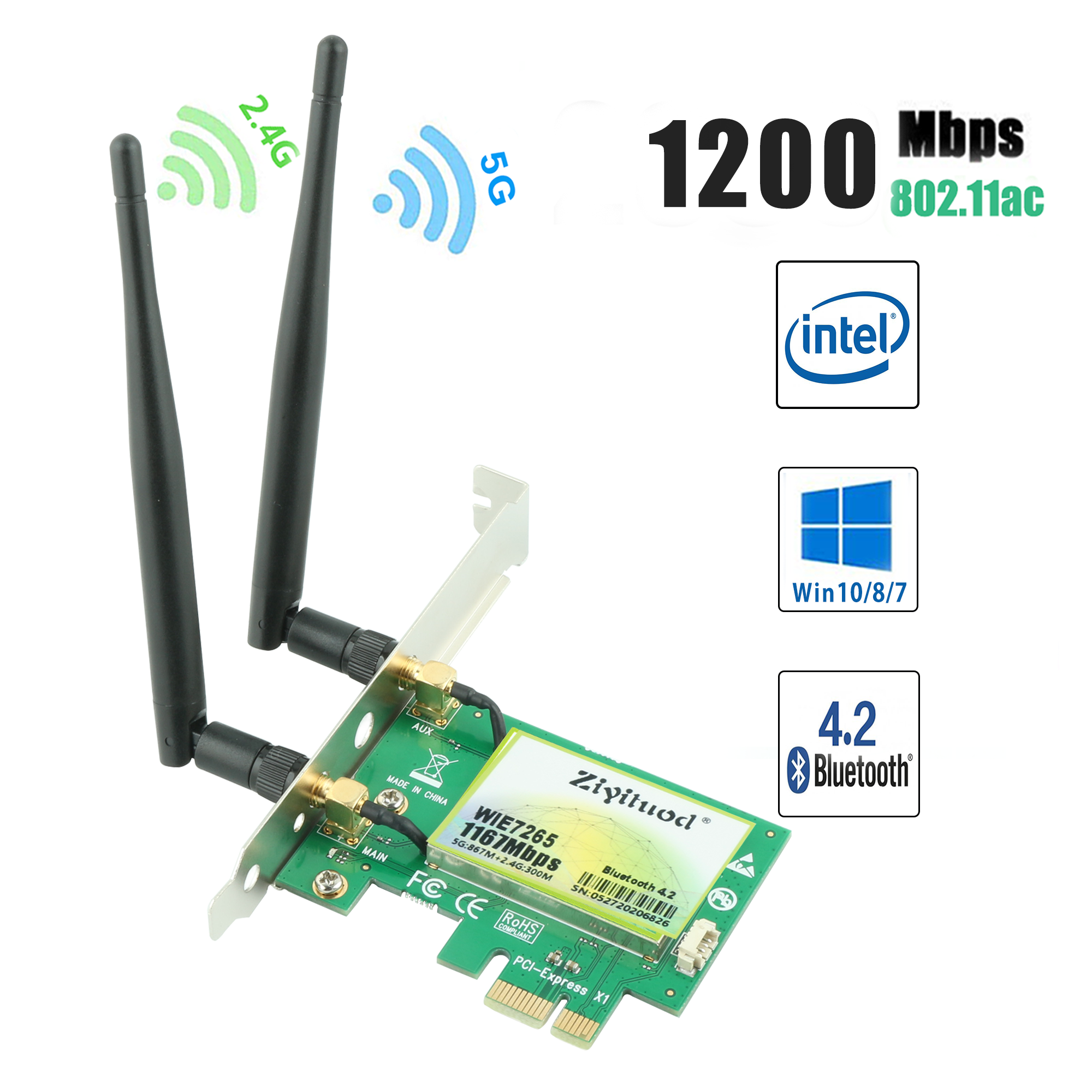 Ziyituod PCIe tarjeta WiFi AX200NGW adaptador de red inal/ámbrico Bluetooth PCI Express tarjeta Wi-Fi de doble banda inal/ámbrica PCI-e para escritorio