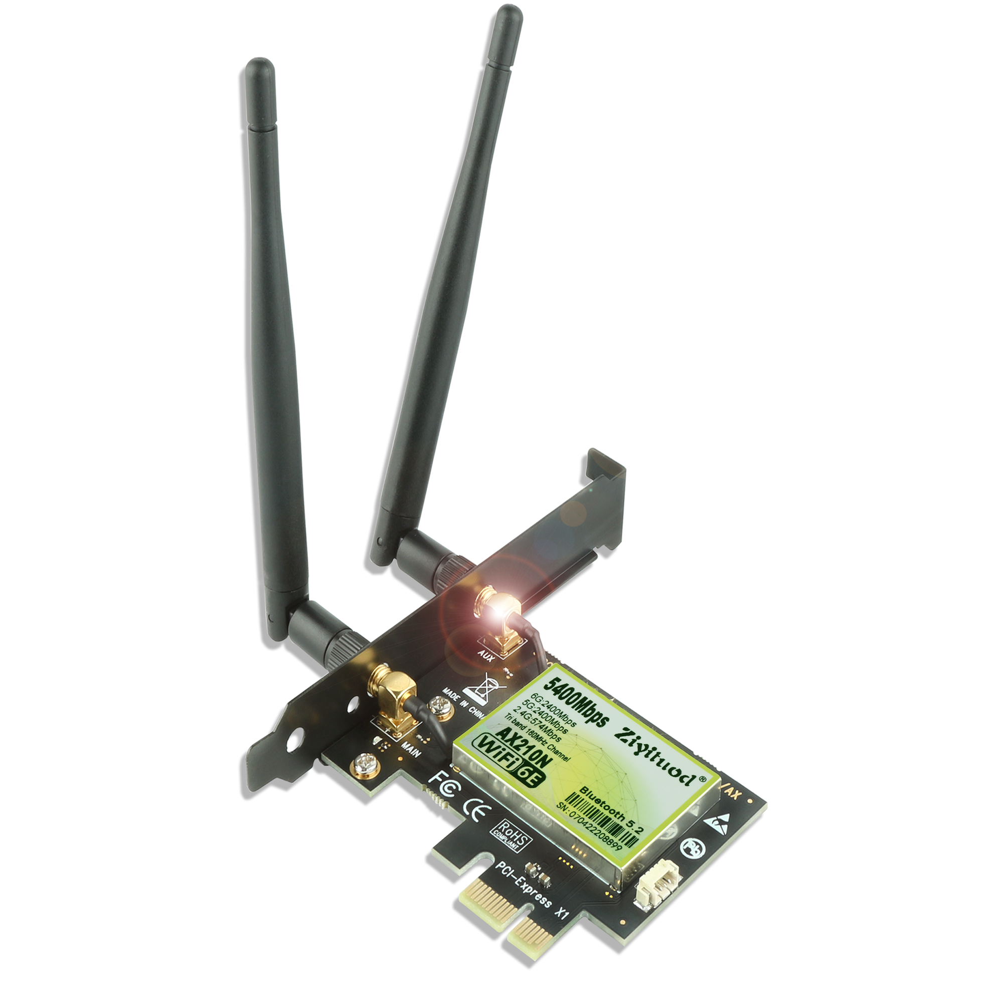 Ziyituod WiFi 6E 5400Mbps PCIe Wifi Card with BT 5.2(AX210N)